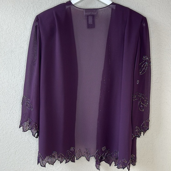 David's Bridal Sheer Purple 3/4 Sleeve Beaded Leaf Design Jacket Size 16WP - Picture 6 of 12